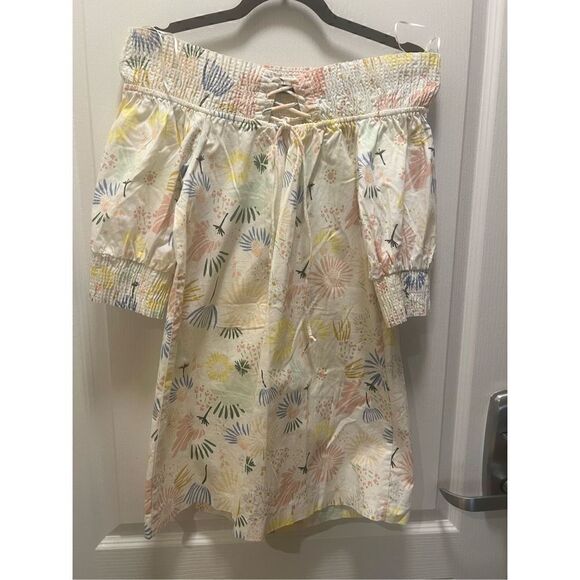 Zara Floral Multicolor Smocked Off-The-Shoulder Mini Dress - size S - Picture 6 of 10